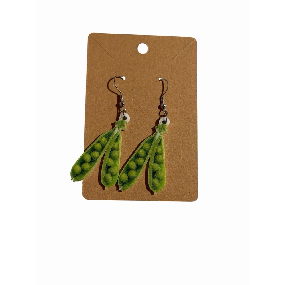 Green‎ Peas in a Pod Acrylic Drop Earrings Whimsical Garden Novelty Dangle